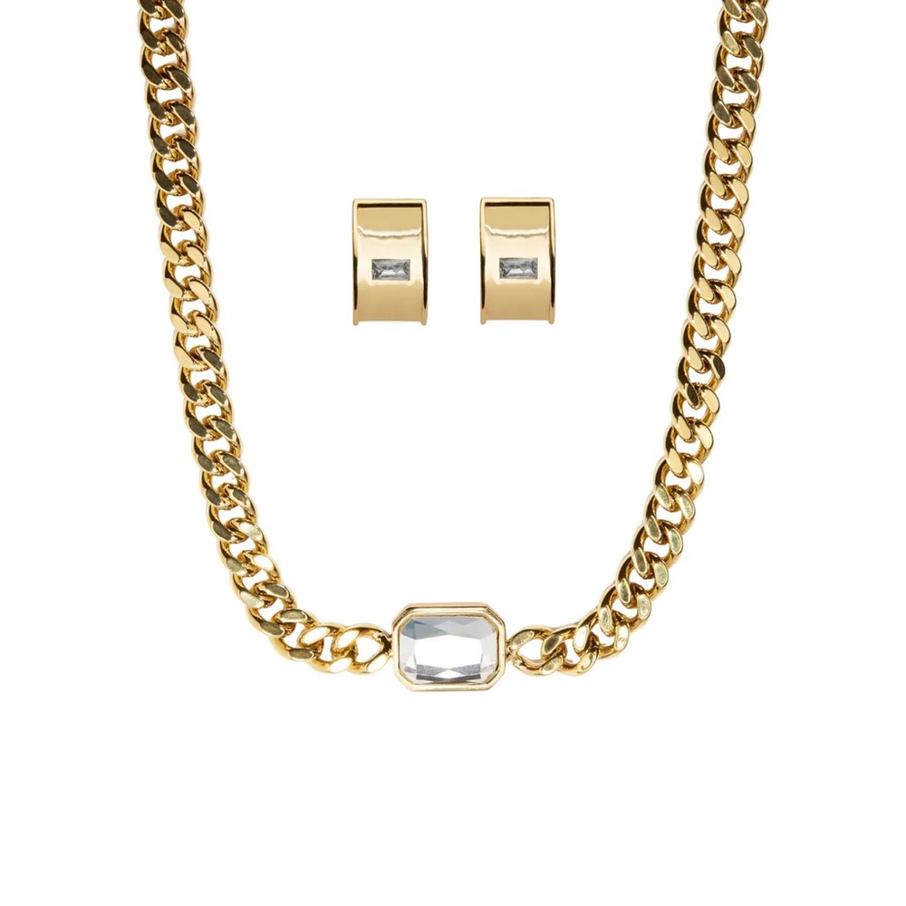 Chunky Gem Choker and Hoops Set - Crystal